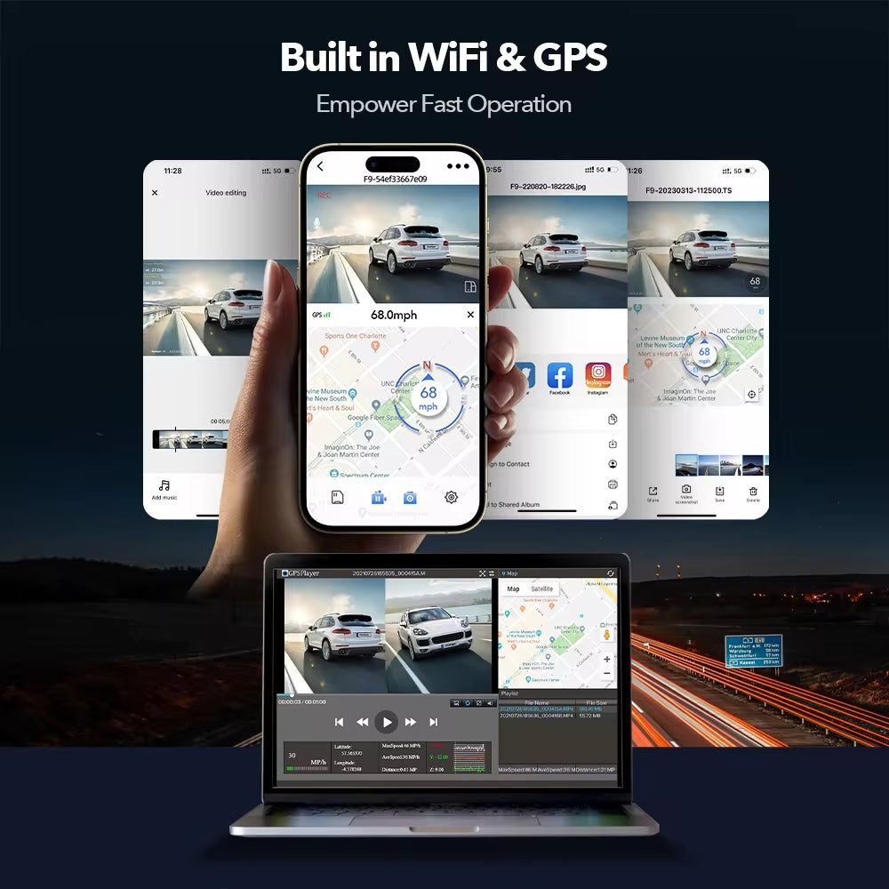 Dash Cam 4K Front and Rear WiFi GPS